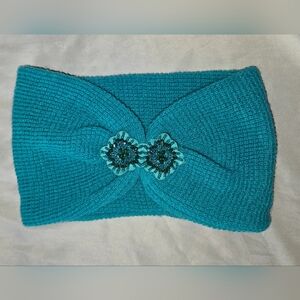 Claire's Teal Knit Headband with Floral Accents